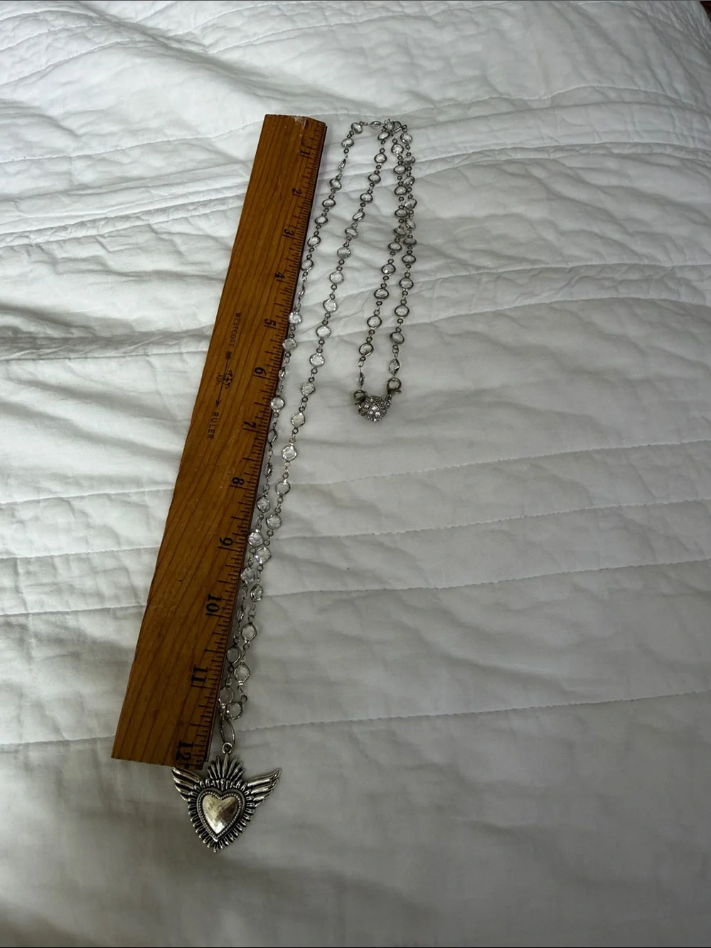 Silver winged Heart Necklace - Women's Silver & rhinestone Magnetic clasp